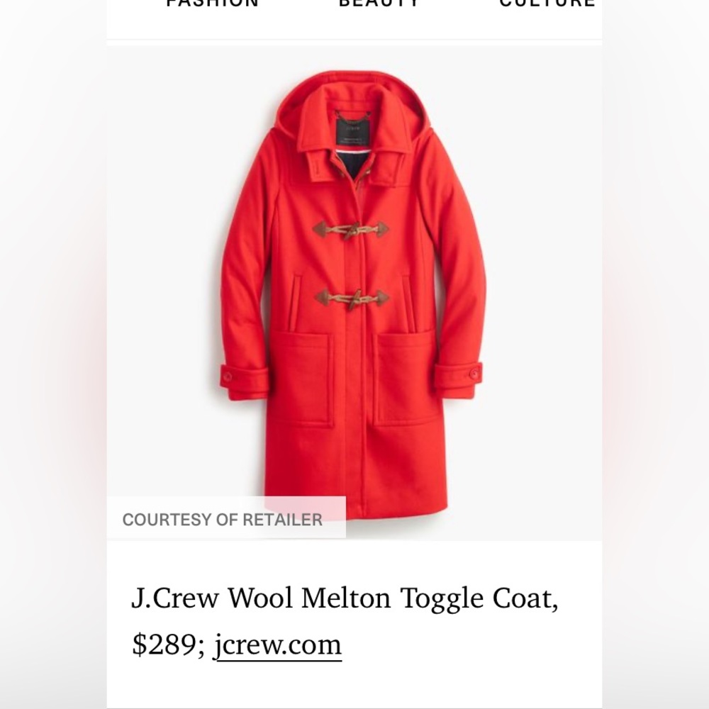 J Crew Wool Melton Toggle Duffel Coat. Gorgeous Red color. Like new Size 6P.